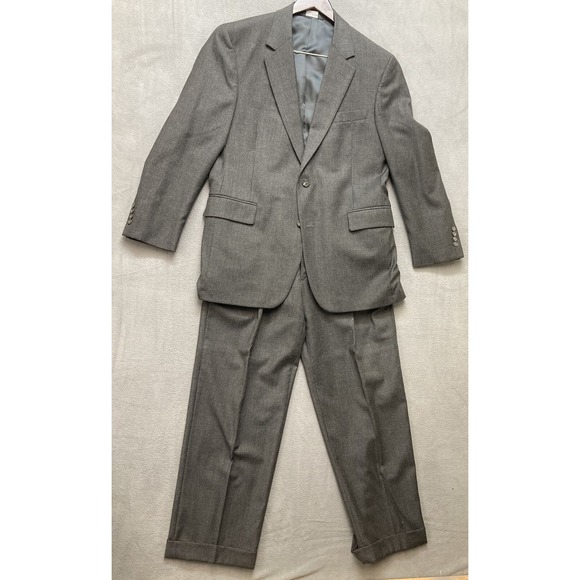 Jos A Bank Signature Collection Grey Plaid 43R 100% Wool Pants 36x29 - Picture 1 of 16